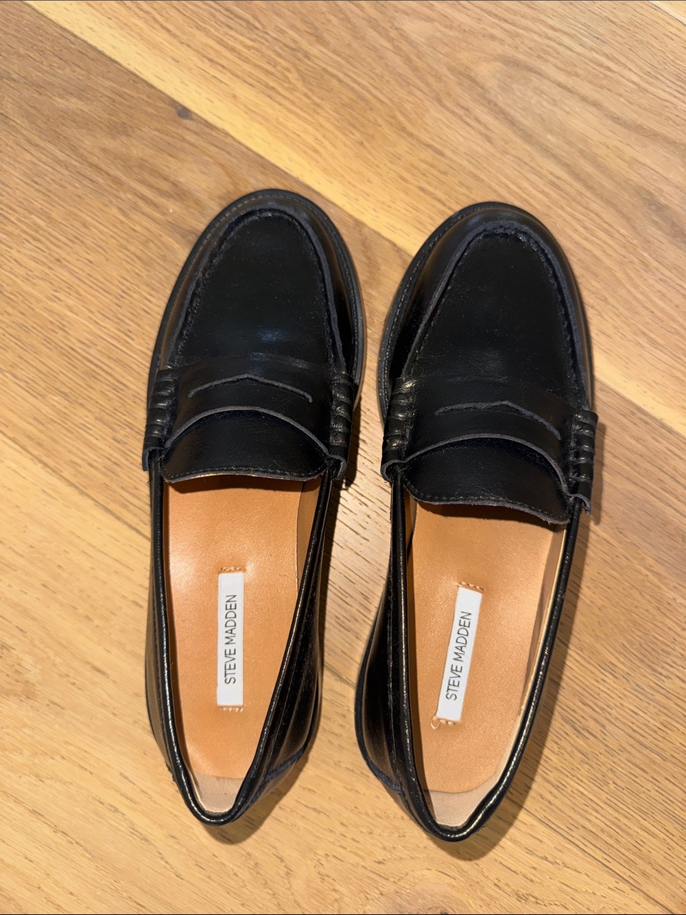 Steve Madden Madison Black Leather Slip-On Penny Loafers